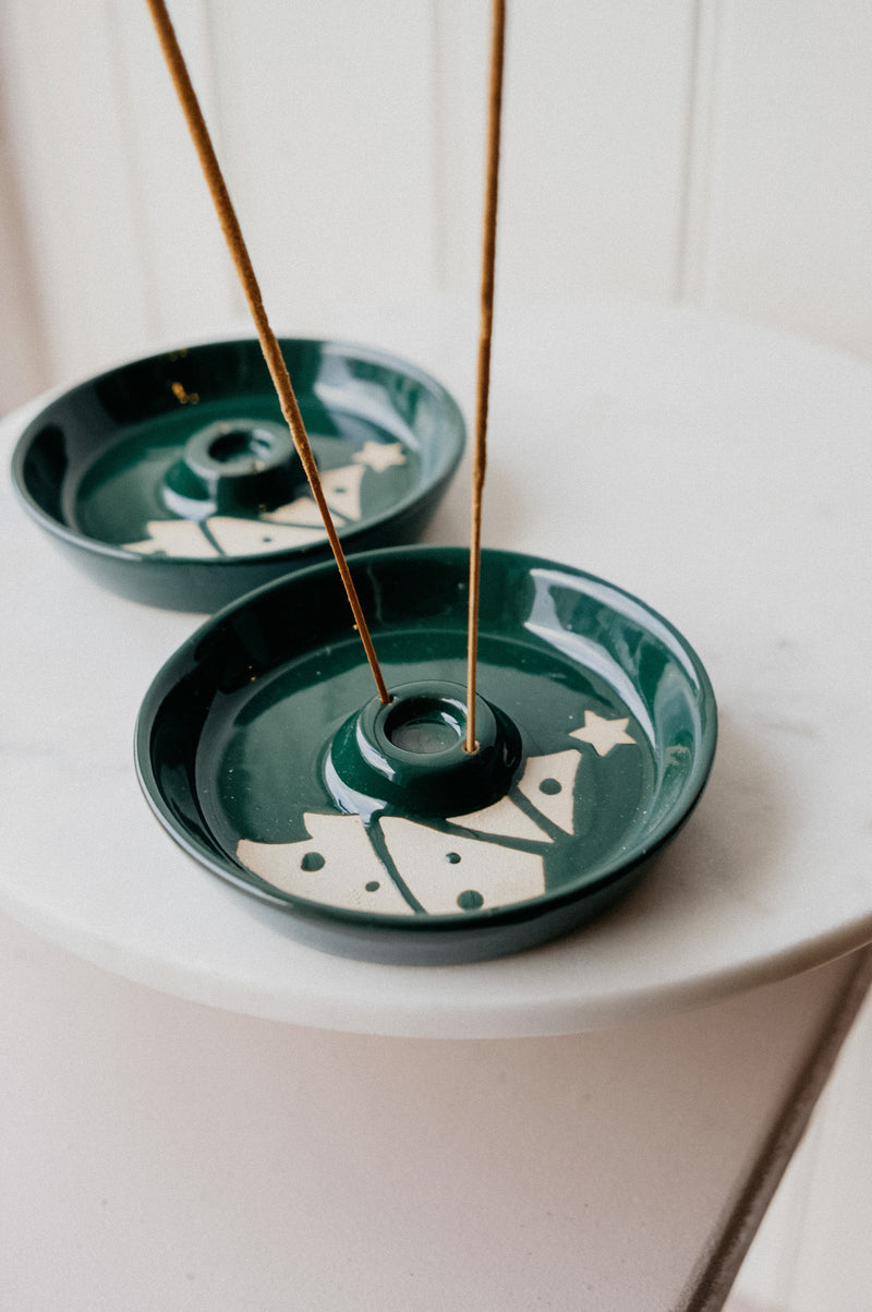 Tove Forest Green Christmas Tree Ceramic Incense Holder
