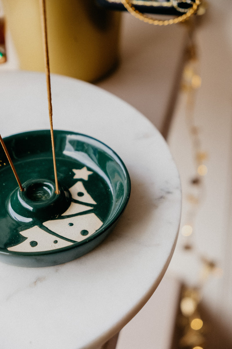 Tove Forest Green Christmas Tree Ceramic Incense Holder
