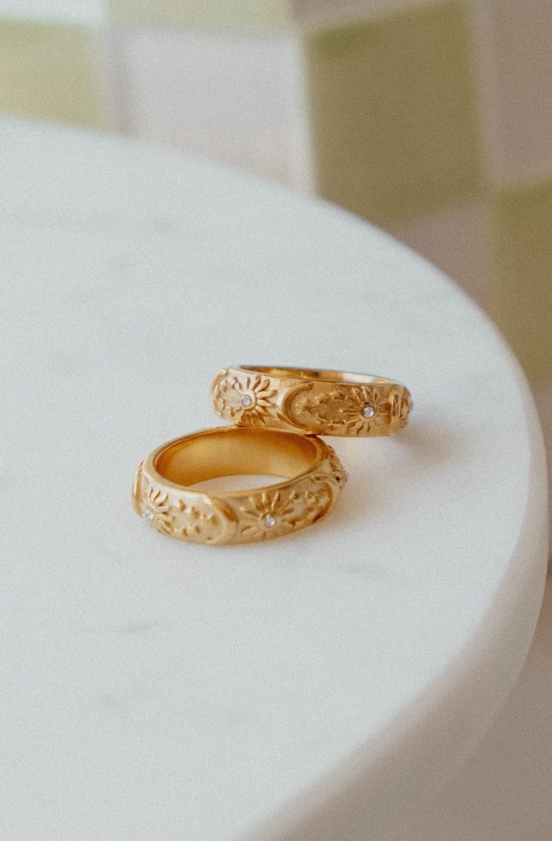 Kali Chunky Gold Plated Moon and Stars Celestial Ring