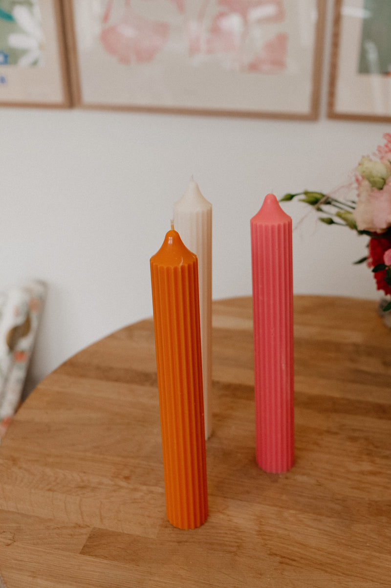 Ribbed Tall Pillar Handmade Vegan Soy Wax Candle