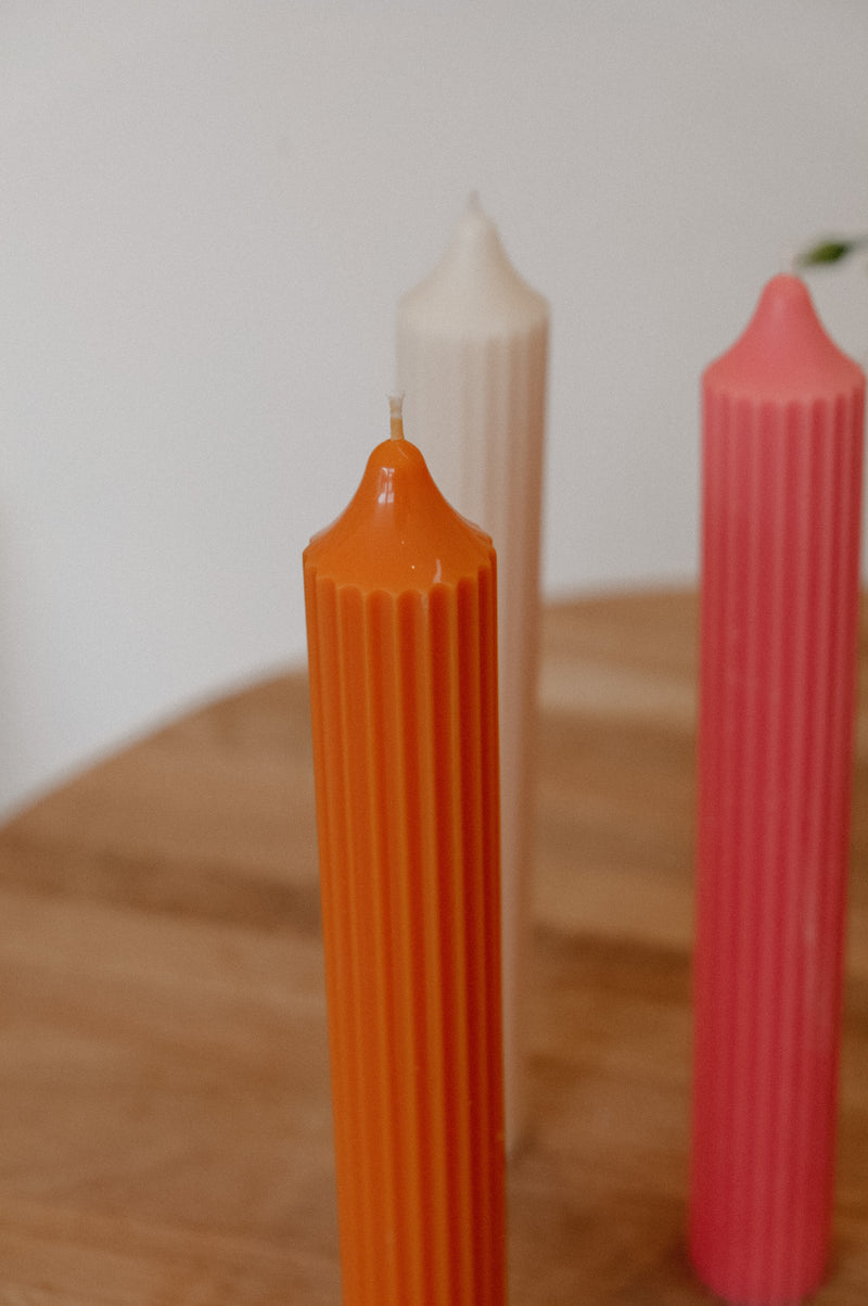 Ribbed Tall Pillar Handmade Vegan Soy Wax Candle