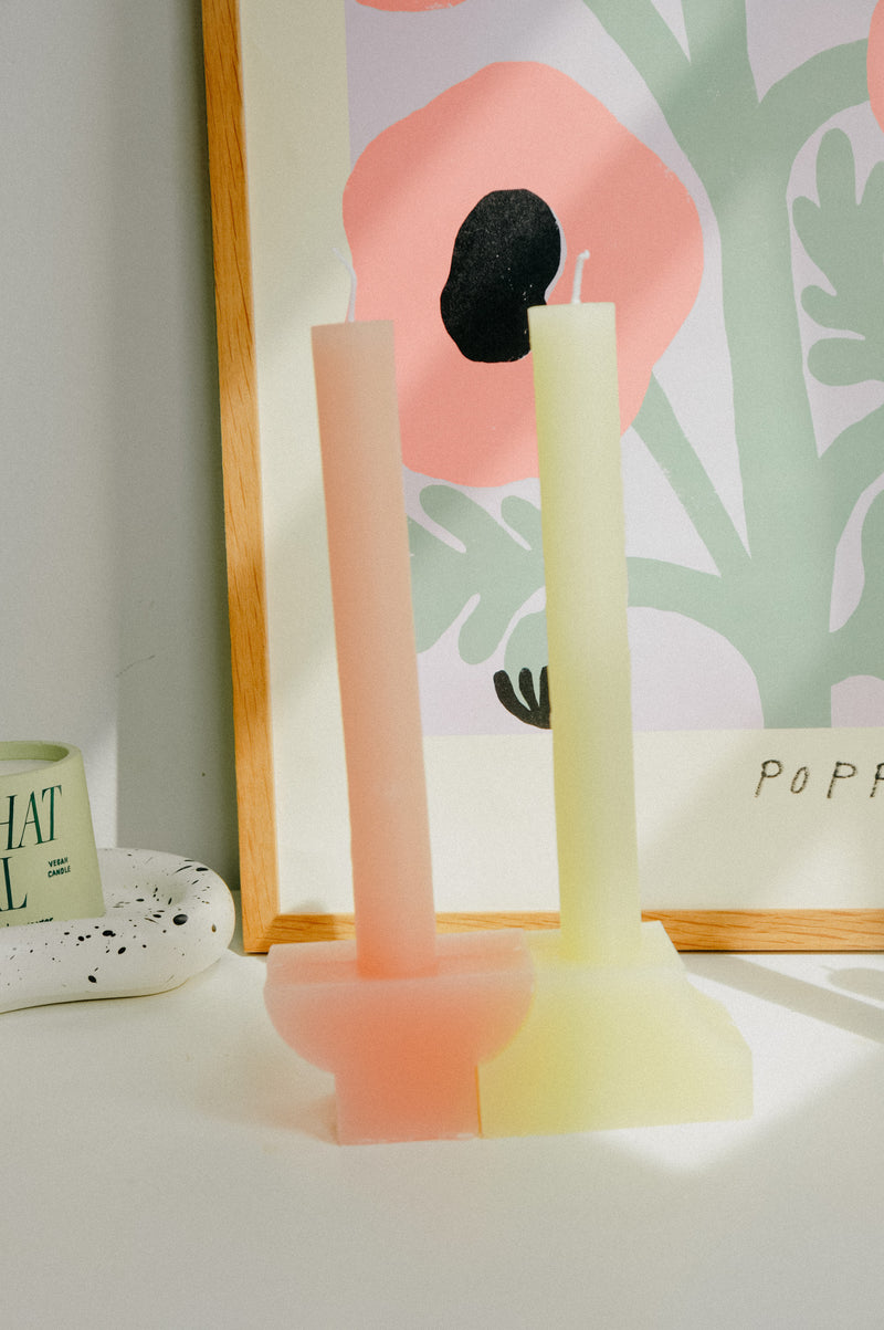 Lemon and Pink Jigsaw Pillar Candle