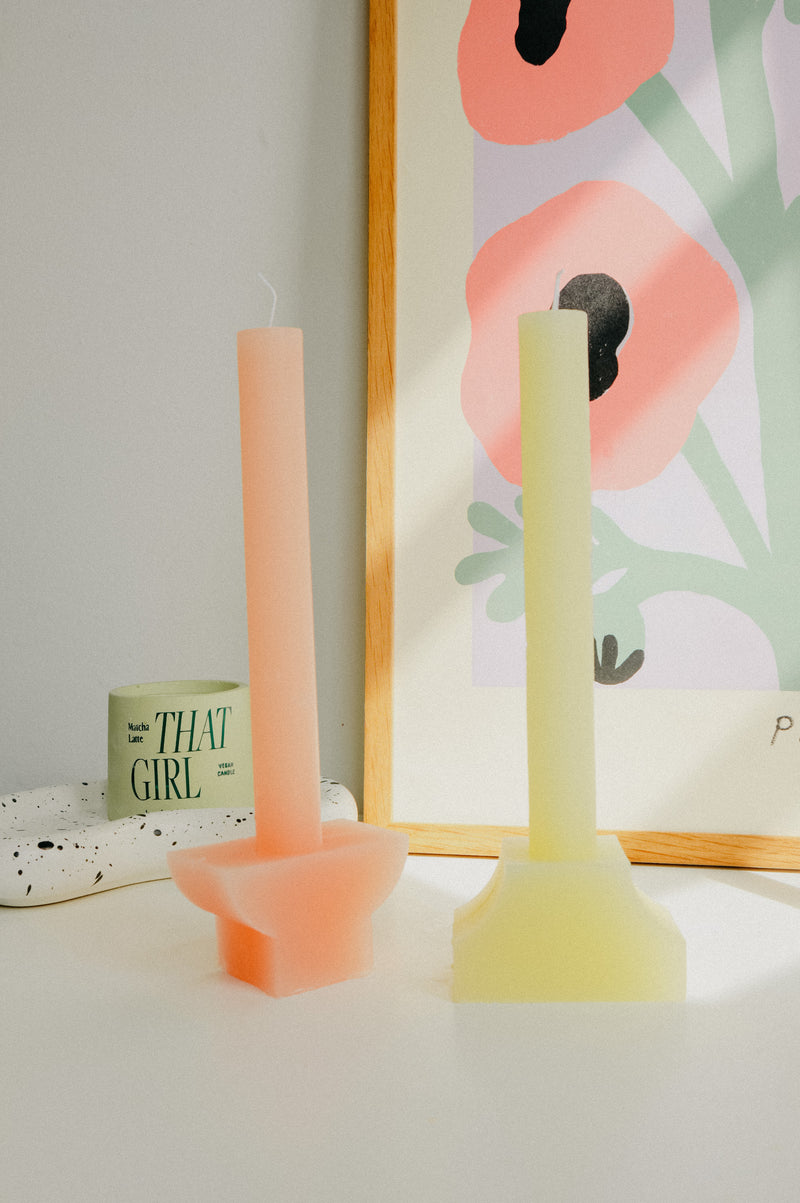 Lemon and Pink Jigsaw Pillar Candle