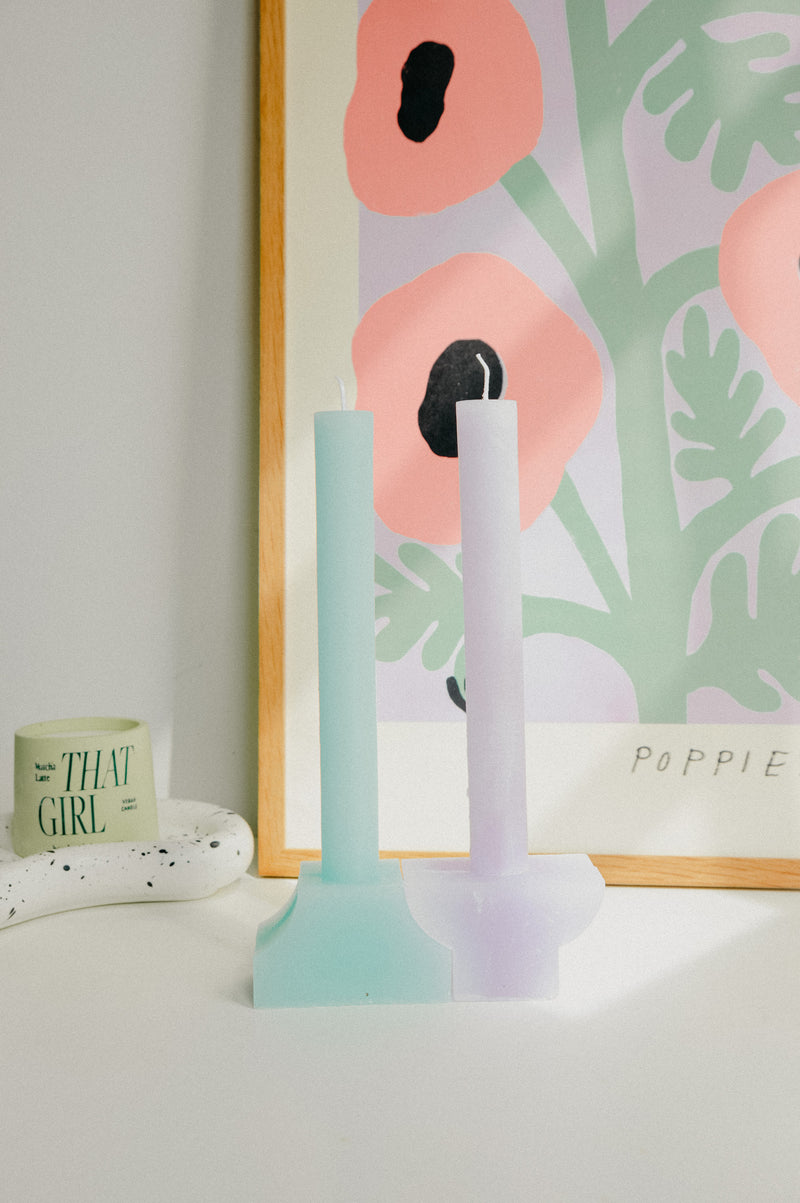 Lilac and Green Jigsaw Pillar Candle