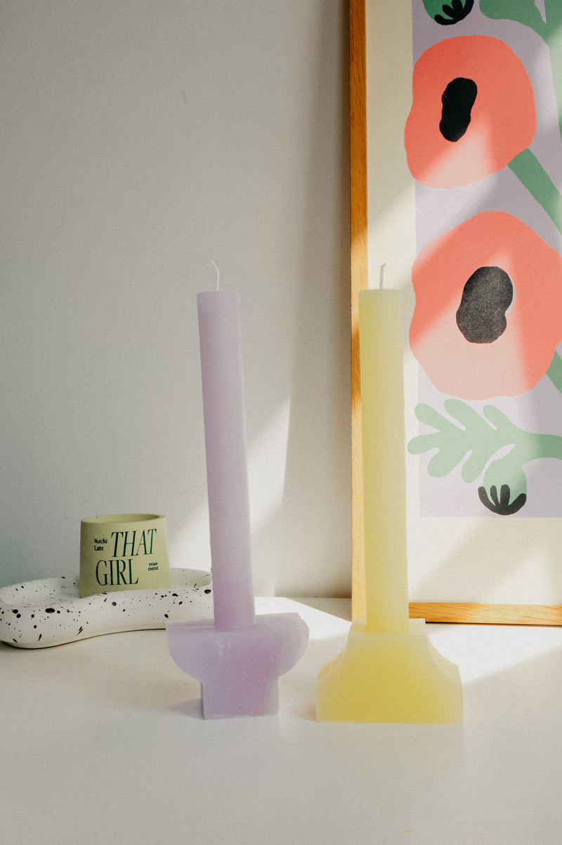 Lilac and Lemon Jigsaw Pillar Candle