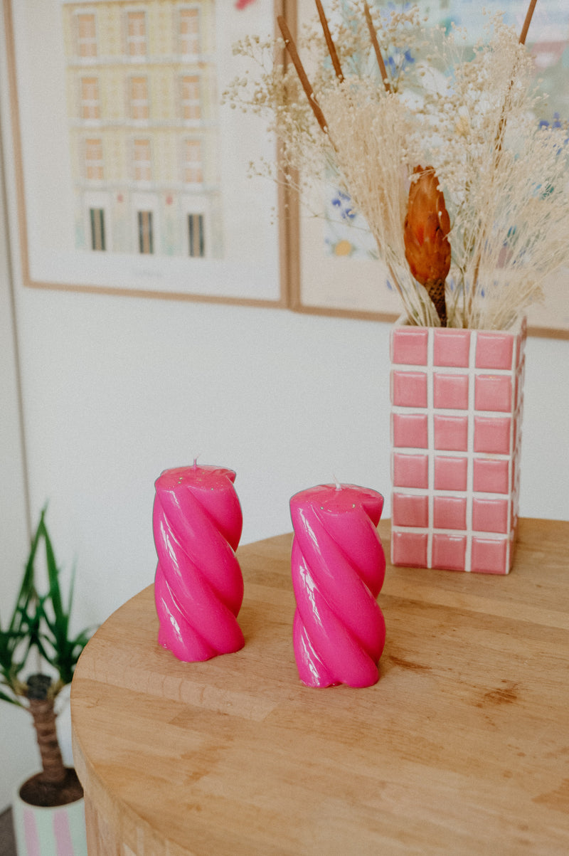 Fuchsia Pink Twisted Chunky Candle