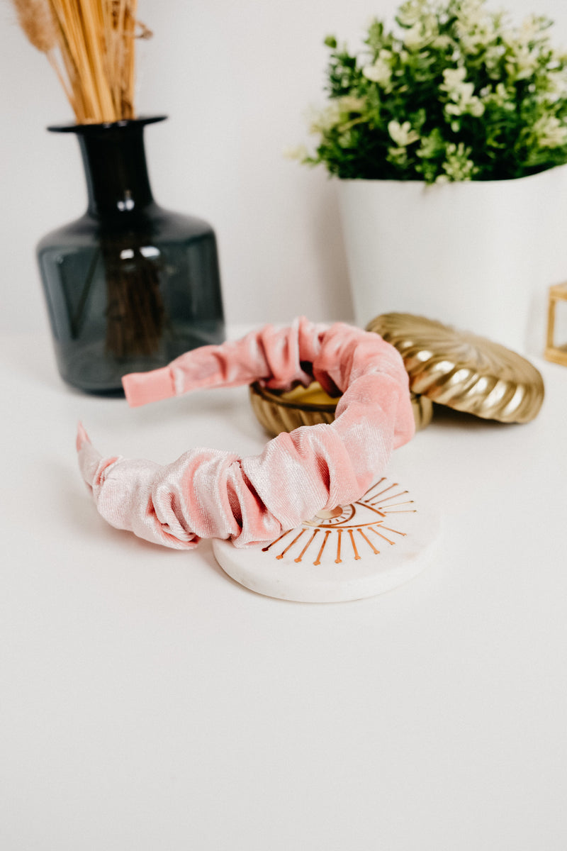 Joelle Baby Pink Ruched Velvet Headband