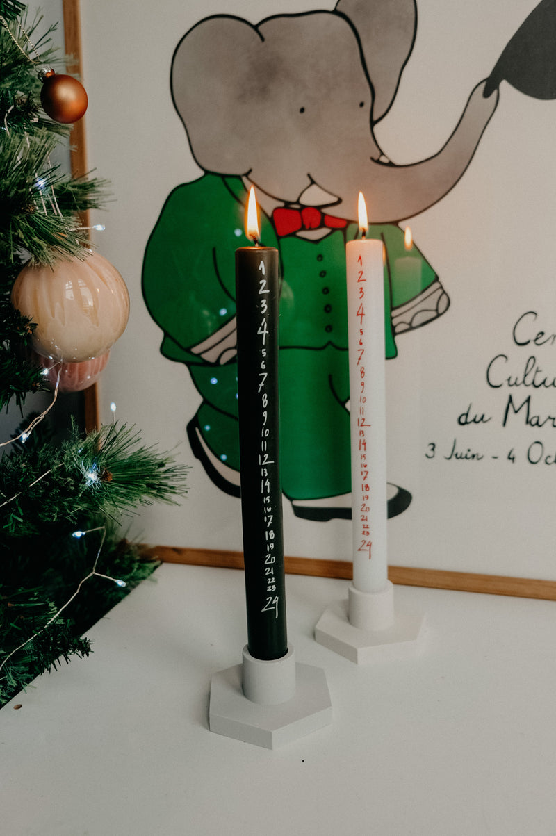 Christmas Countdown Advent Pillar Candle - Green and Silver / White and Red