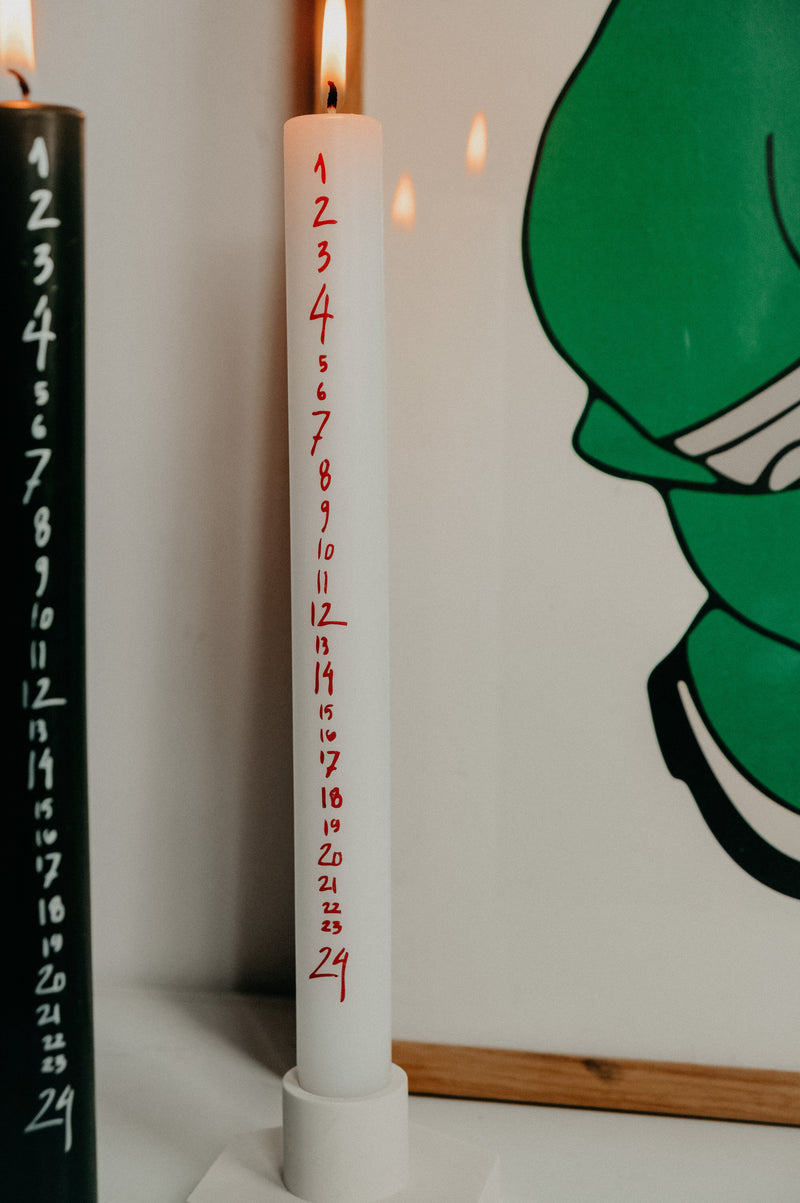 Christmas Countdown Advent Pillar Candle - Green and Silver / White and Red