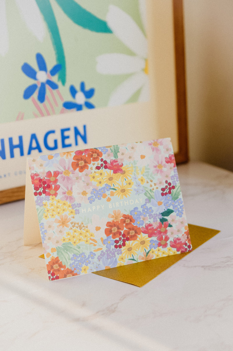 Happy Birthday Watercolour Flower Card