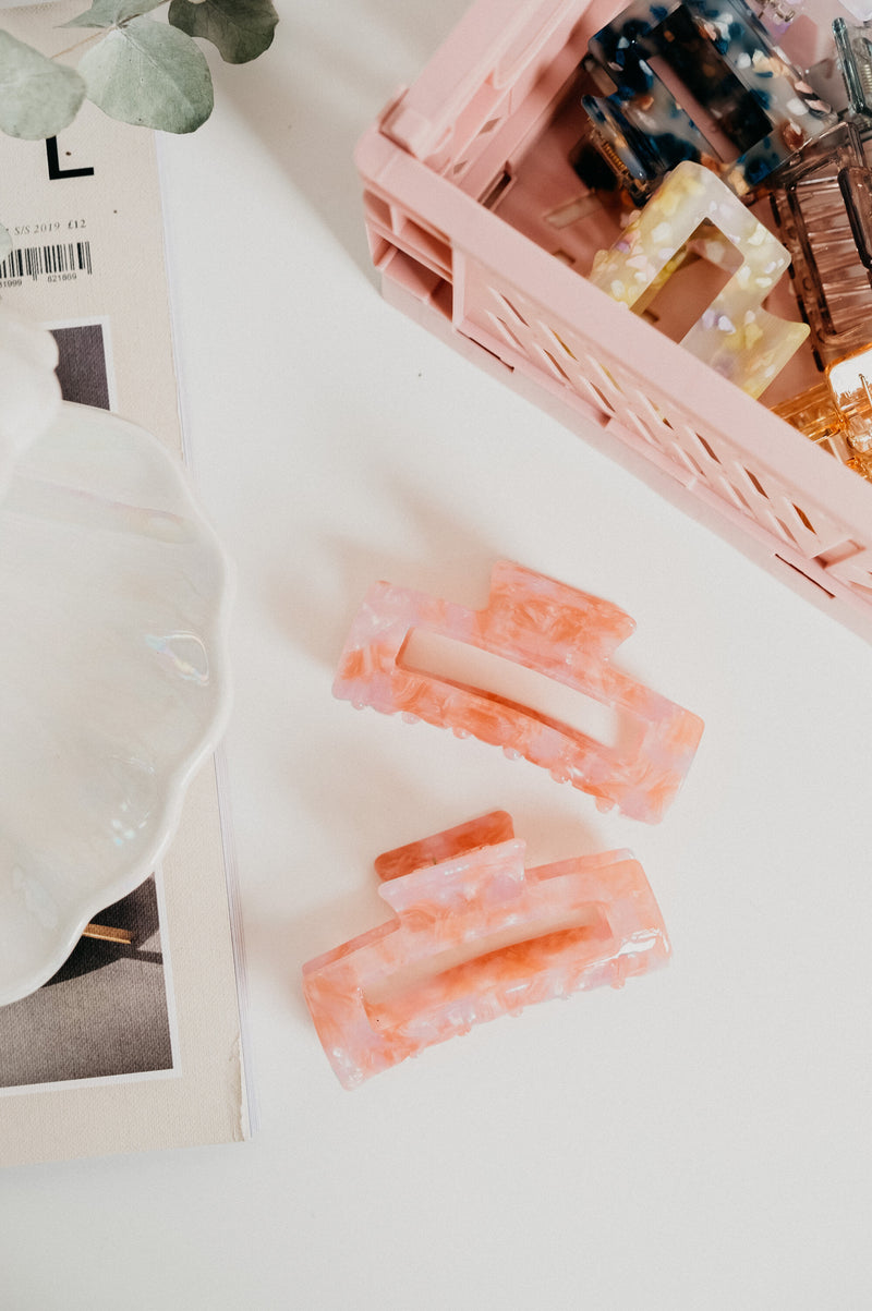 Paola Large Claw Square Hair Clip - available in tortoiseshell, white marble and pink marble