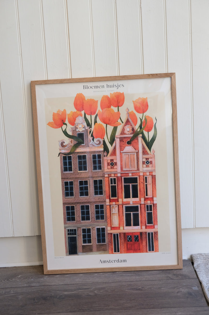 Amsterdam Flower Houses Artwork Print 50cm x 70cm