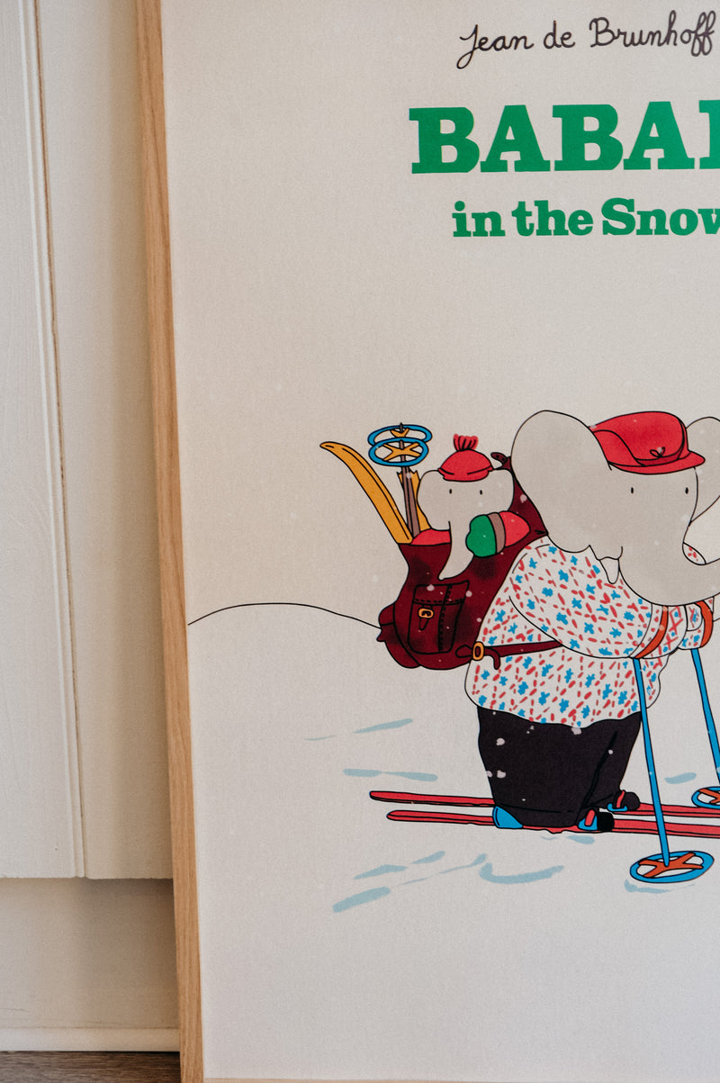 Babar in the Snow Ski Print 50cm x 70cm