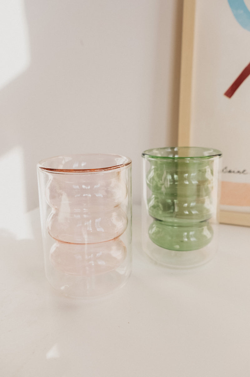 Rejina Double Layered Ripple Wave Borosilicate Glass Cup Mug - available in 3 Colours