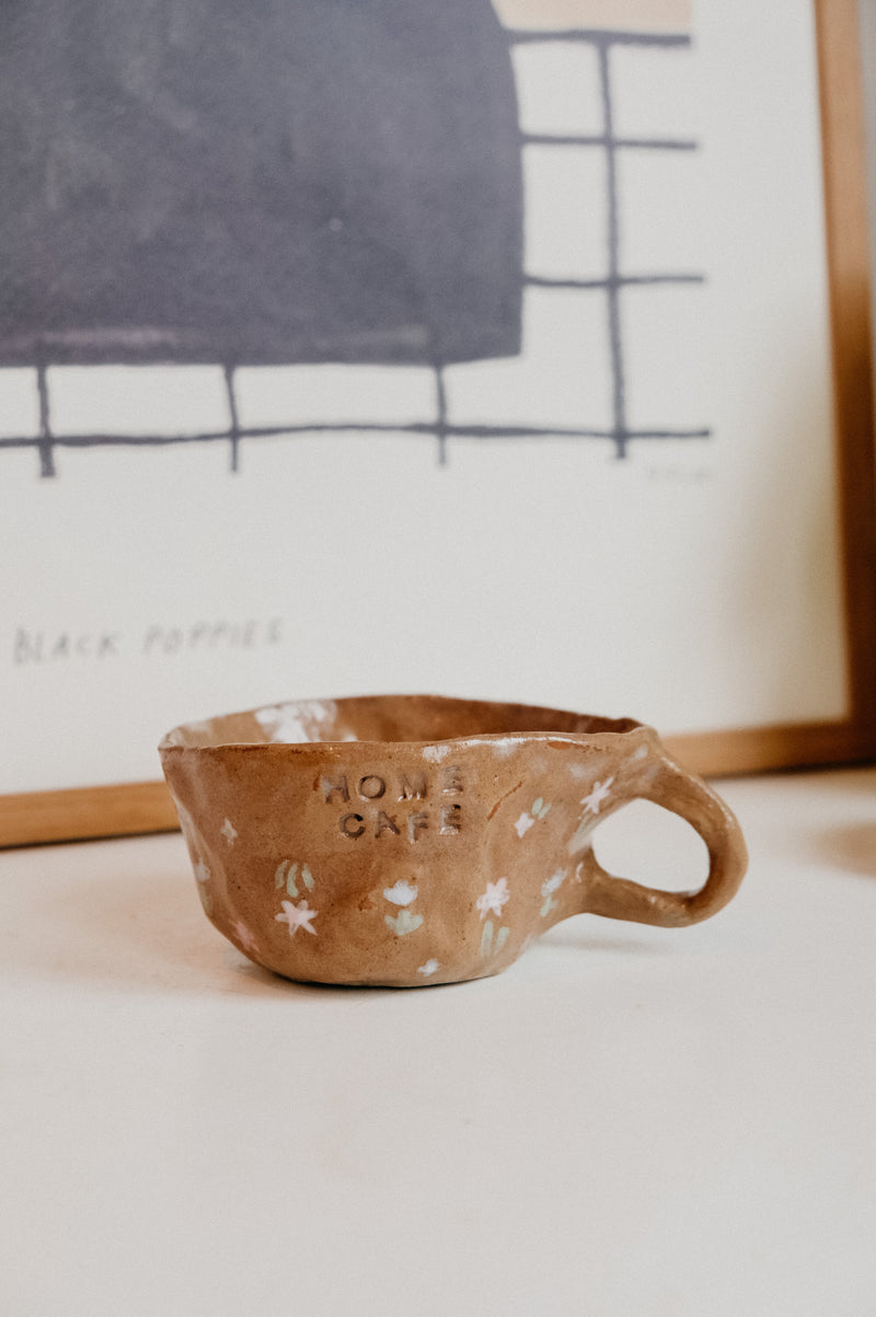 Home Cafe Ditsy Tulips and Flowers Handmade Irregular Ceramic Mug