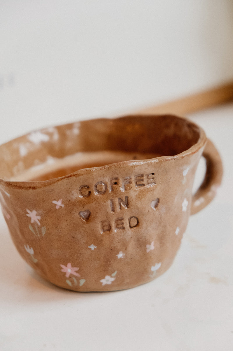 Coffee in Bed Ditsy Tulips and Flowers Handmade Irregular Ceramic Mug