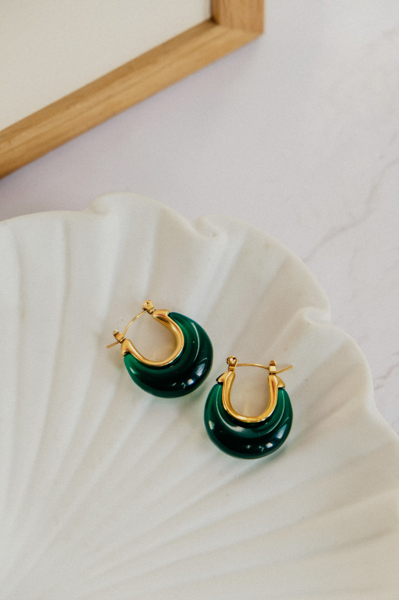 Arin Green Oval and Gold Hoop Earrings
