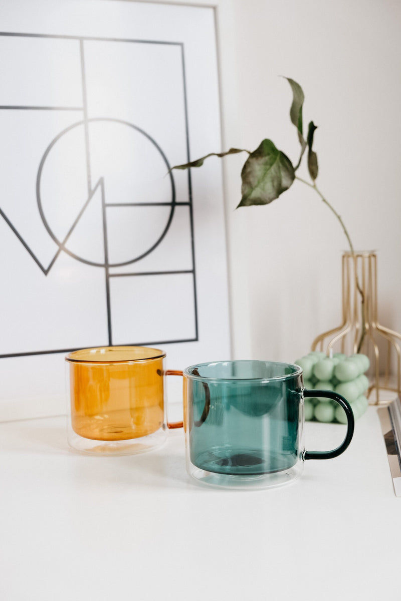 Monica Double Layered Mug - available in Green, Pink, Mustard, Teal, Clear and Grey