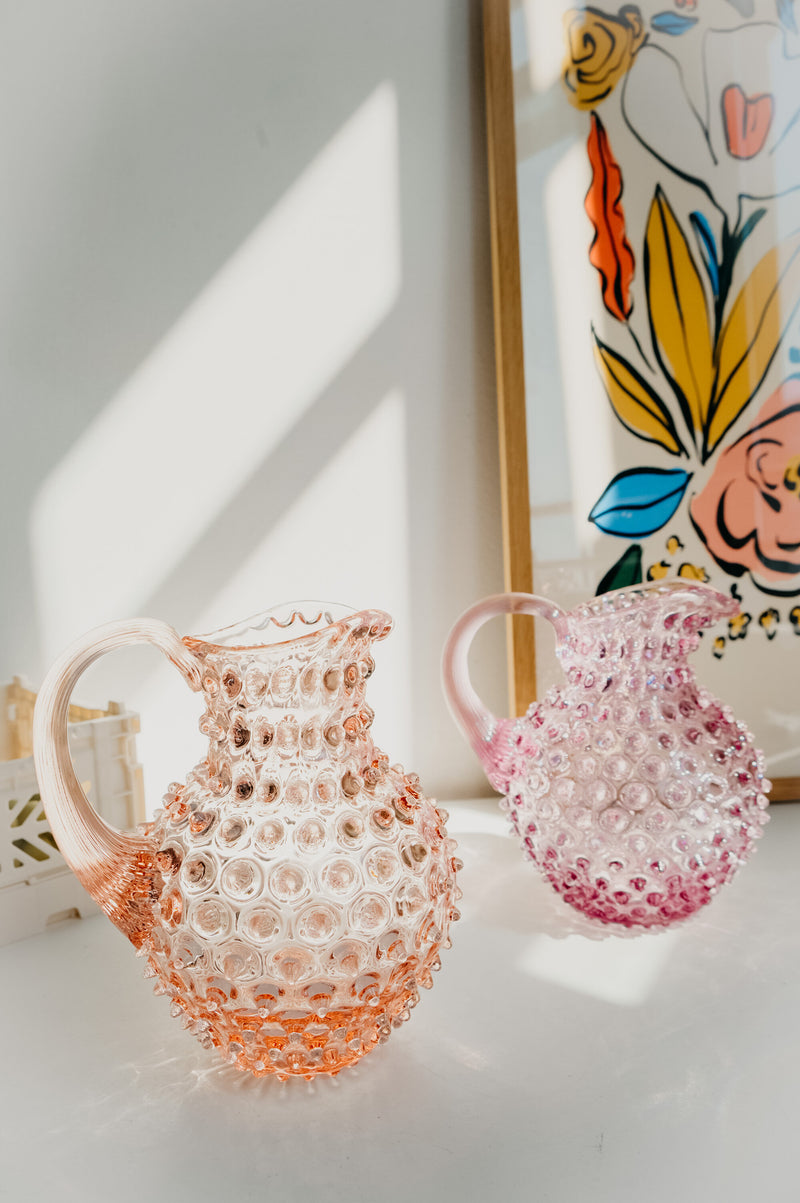 Jeanna Hobnail Glass Flower Vase Jug - available in Pink and Lilac