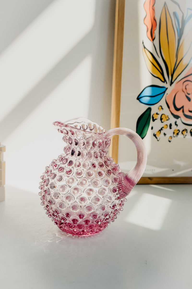 Jeanna Hobnail Glass Flower Vase Jug - available in Pink and Lilac
