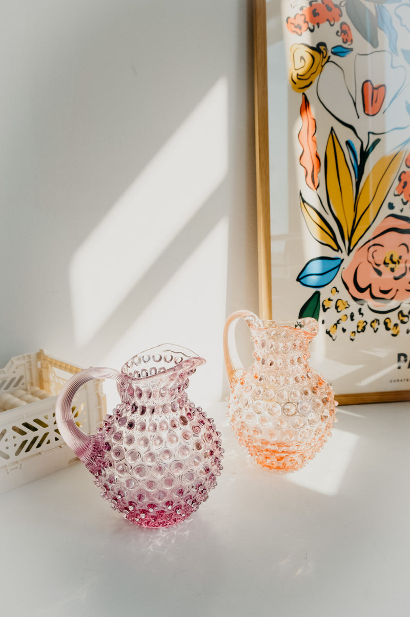 Jeanna Hobnail Glass Flower Vase Jug - available in Pink and Lilac