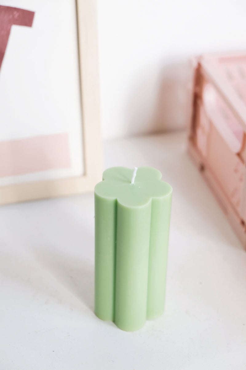 Flower Floral Sage Green Vegan Soy Wax Pillar Candle