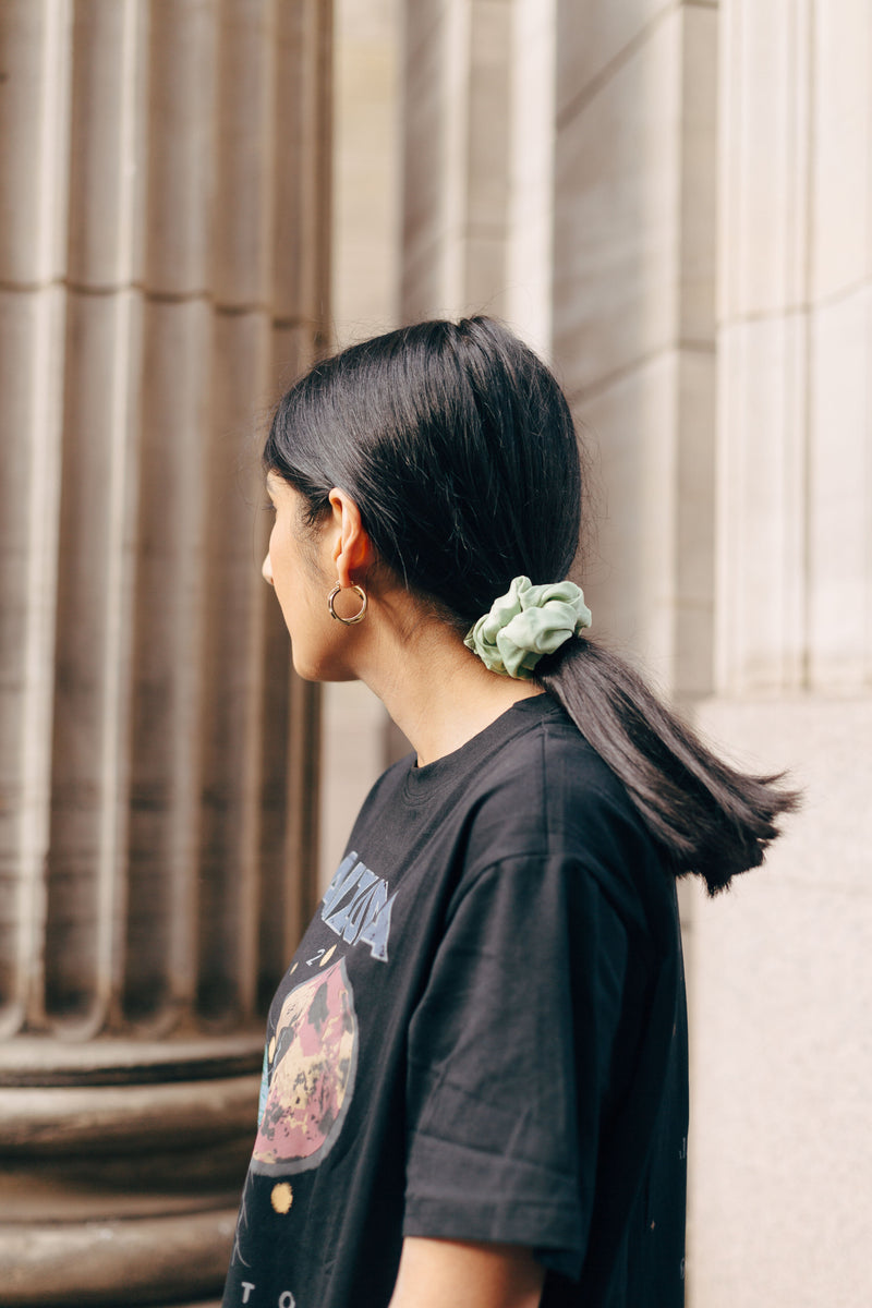 Stella Elegant Mint Green Satin-Silk Hair Scrunchie 90s inspired