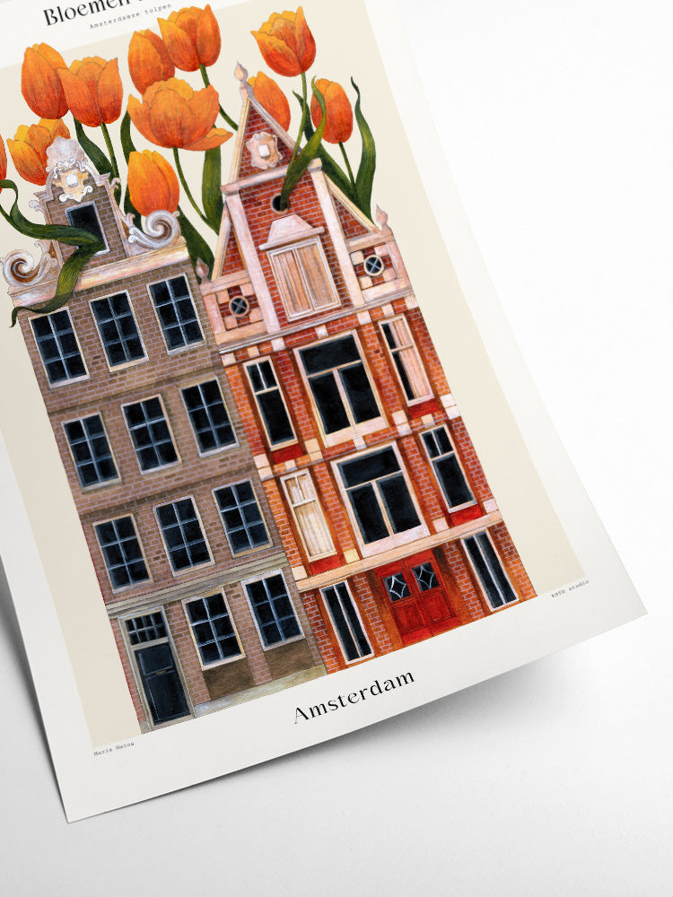 Amsterdam Flower Houses Artwork Print 50cm x 70cm