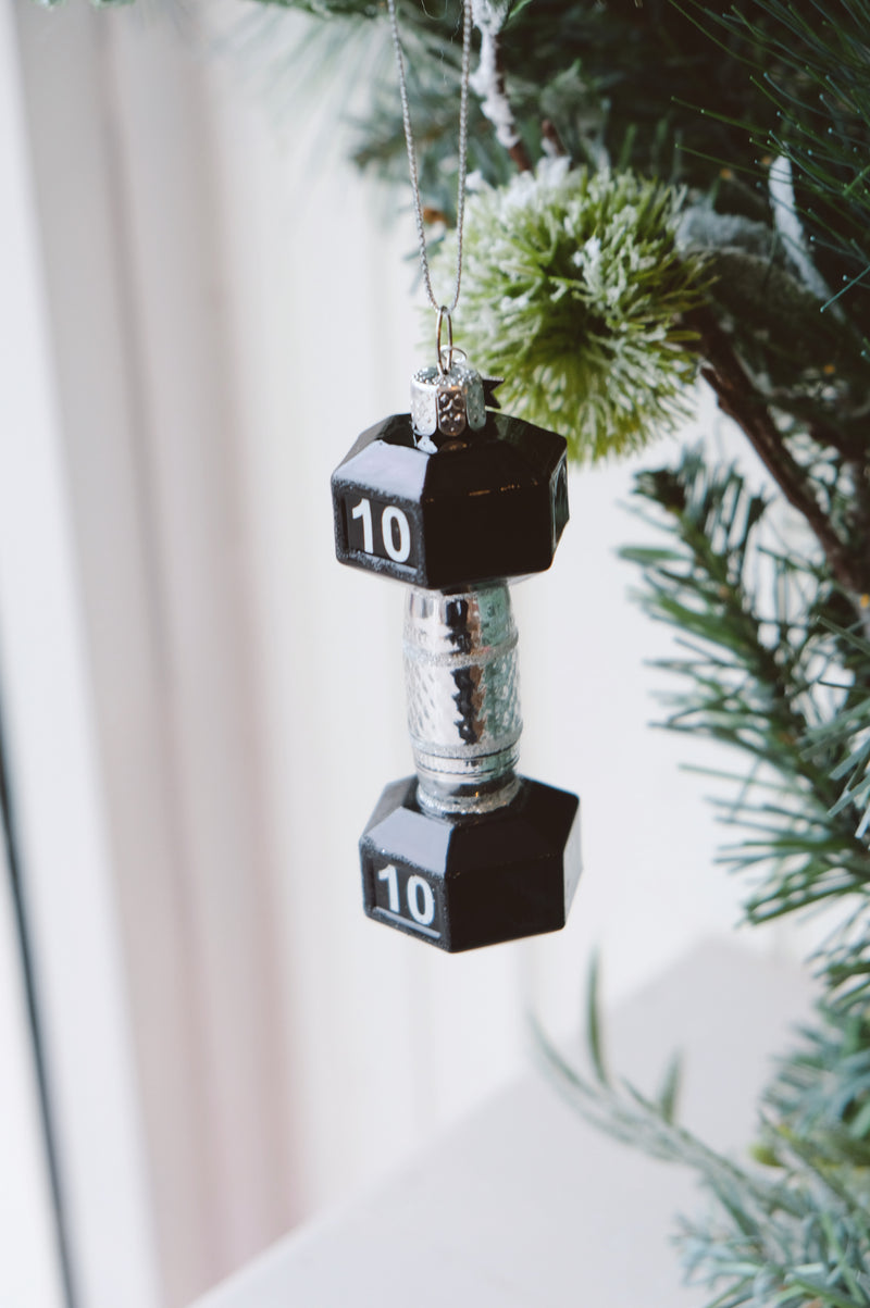 Dumbbell Gym Black and Silver Weight Christmas Tree Bauble