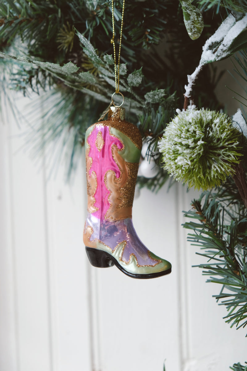 Georgia Cowboy Boot Glitter Glass Christmas Tree Bauble