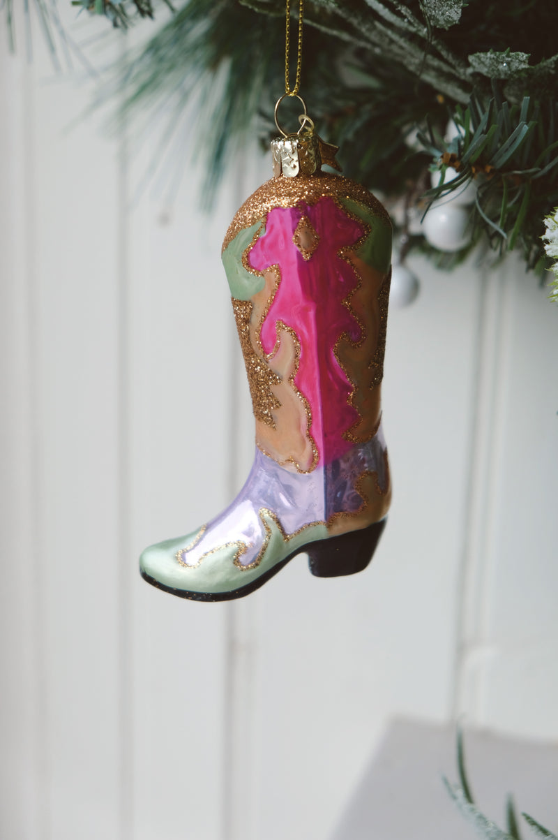 Georgia Cowboy Boot Glitter Glass Christmas Tree Bauble