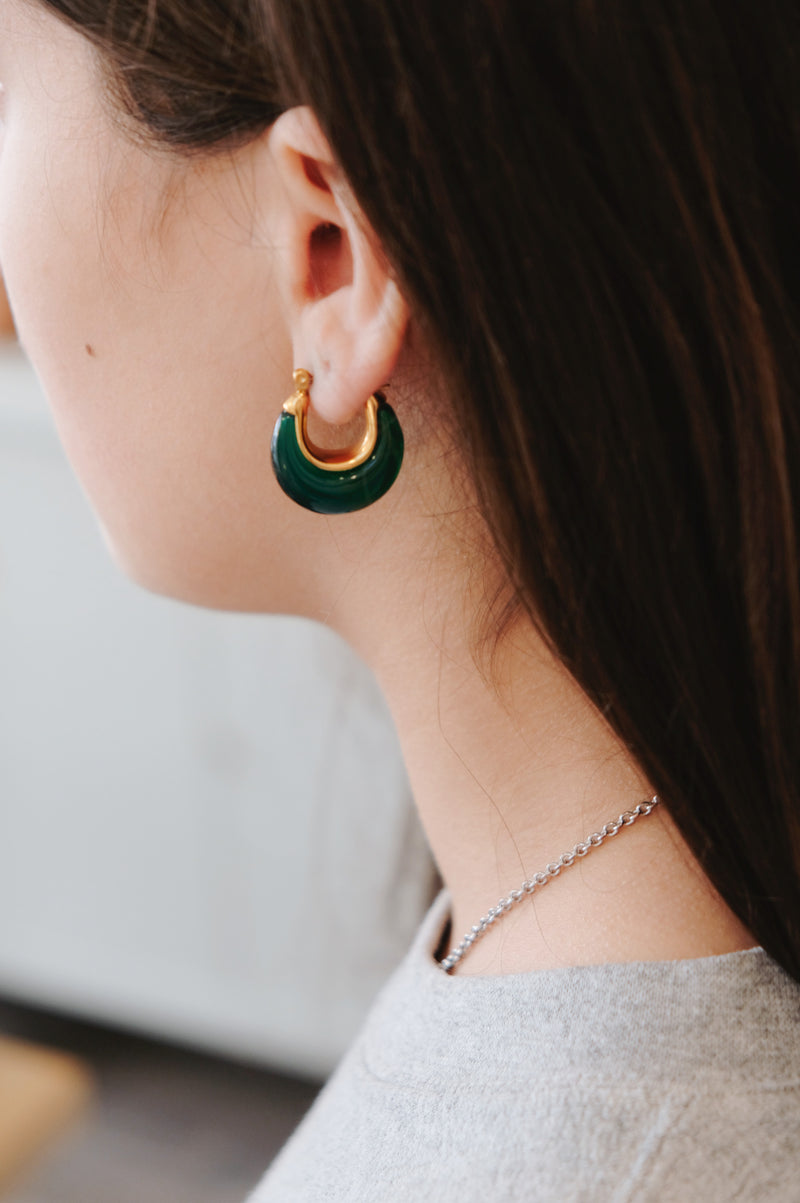 Arin Green Oval and Gold Hoop Earrings