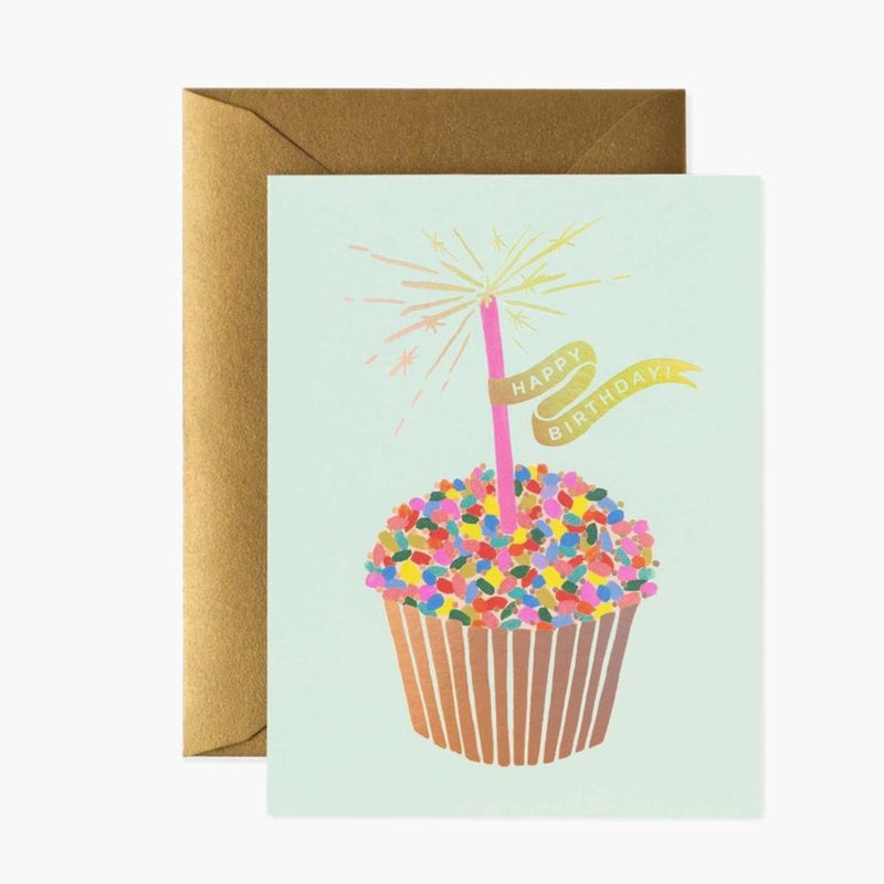 Happy Birthday Confetti Cupcake Pastel Greeting Gift Card