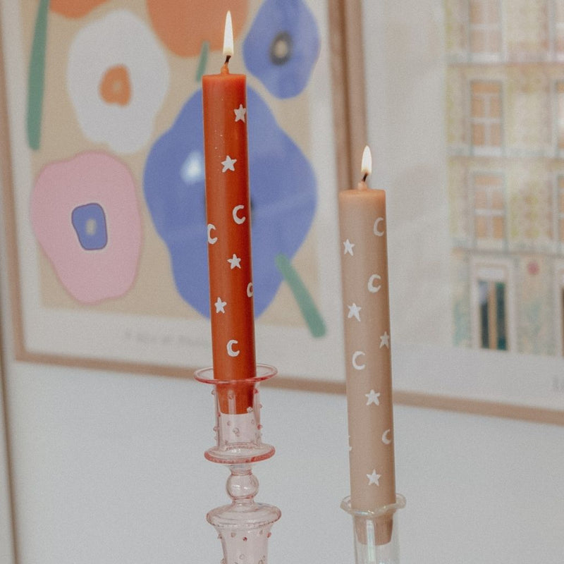 Eid Moon and Stars Handpainted Pillar Candle
