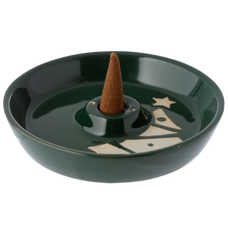 Tove Forest Green Christmas Tree Ceramic Incense Holder