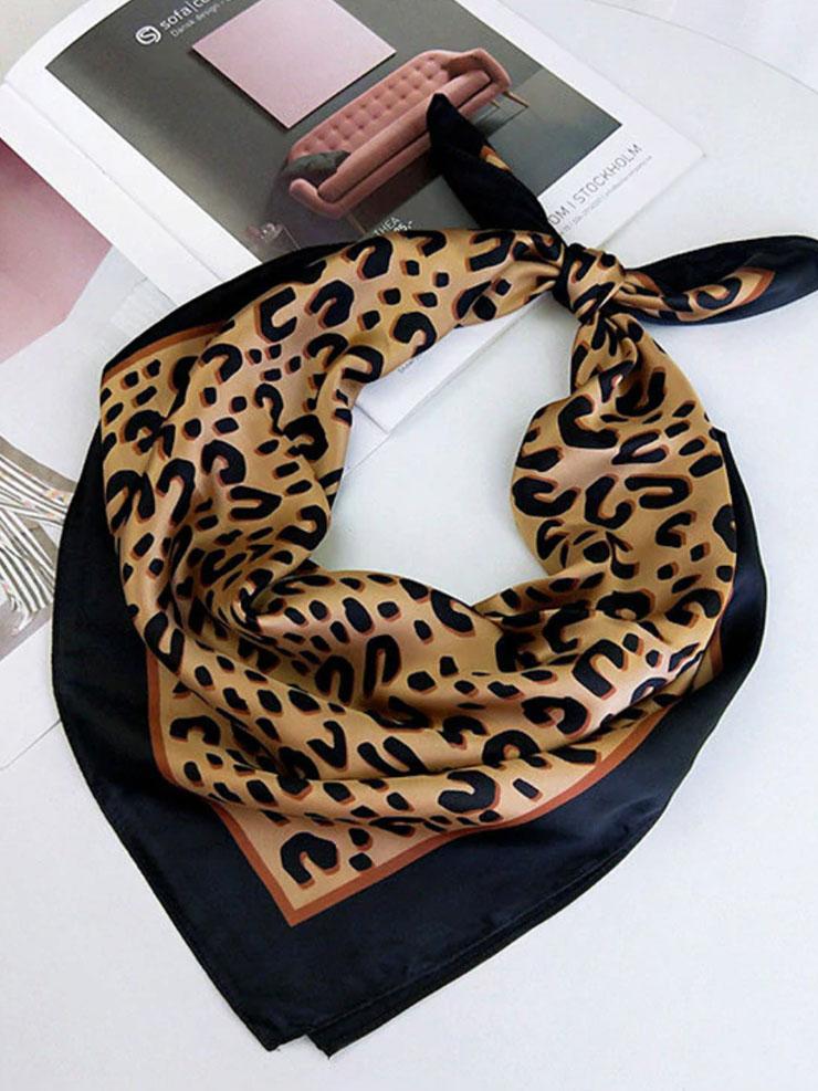 Tara Leopard Print Faux Silk Scarf