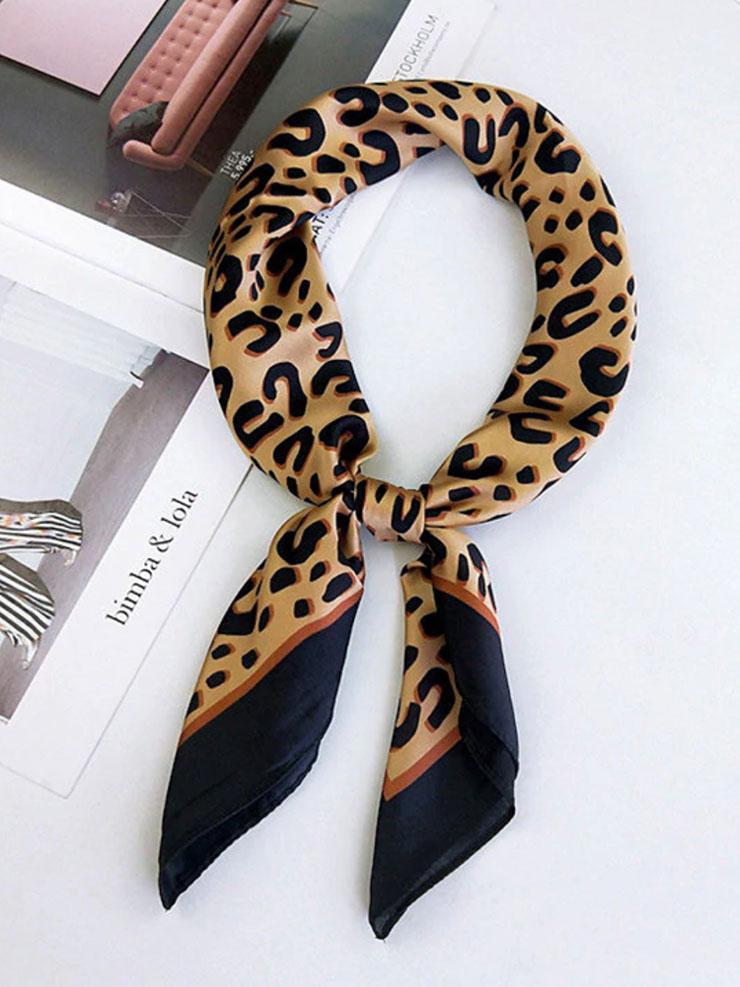 Tara Leopard Print Faux Silk Scarf
