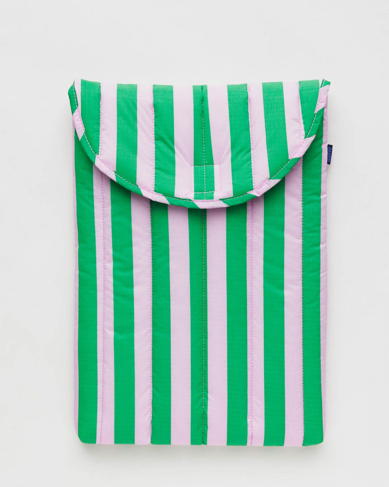 Baggu Pink and Green Striped Puffy Laptop Sleeve