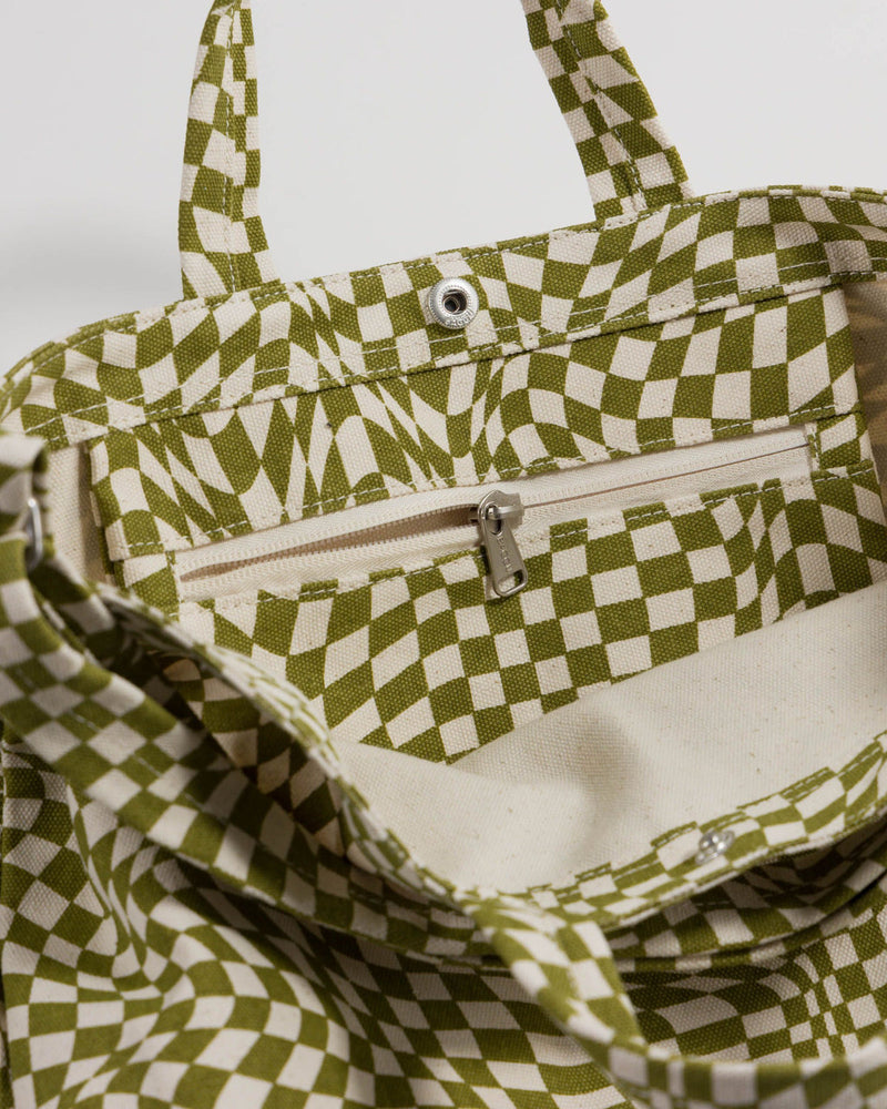 Moss Green Checkered Tote Bag