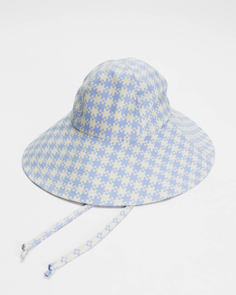Alix Pastel Blue Gingham Soft Sun Packable Hat