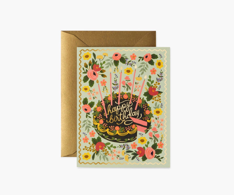Floral Happy Birthday Cake Greeting Gift Card