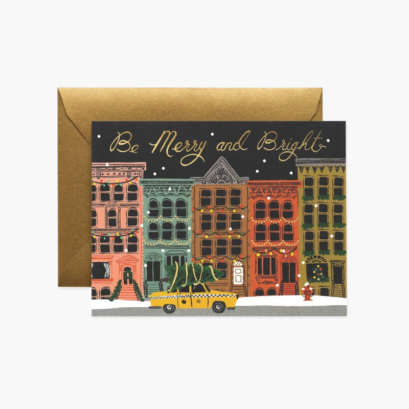 Be Merry And Bright Snow Festive City Christmas Greeting Card
