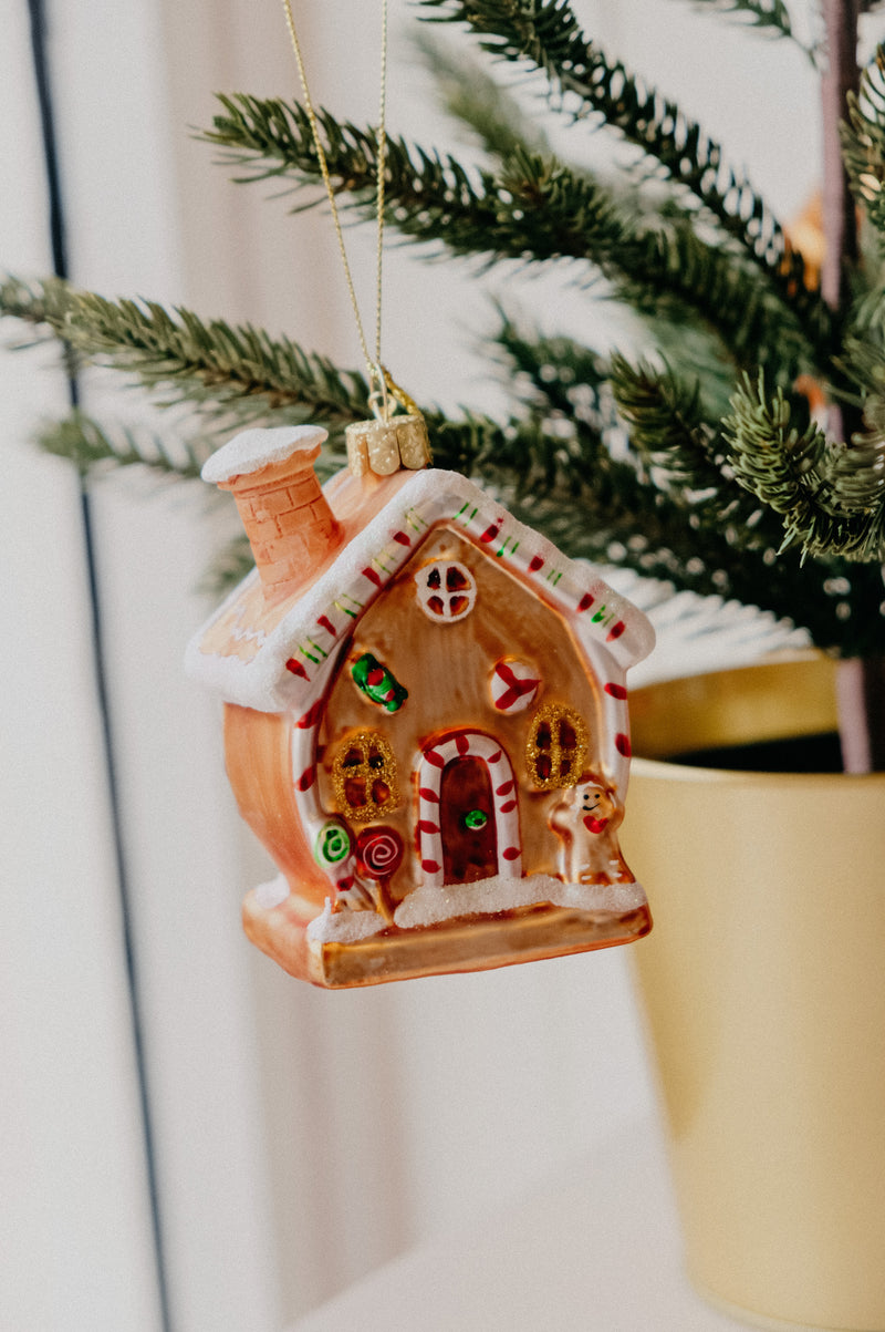 Gingerbread House Glitter Glass Christmas Tree Bauble Ornament