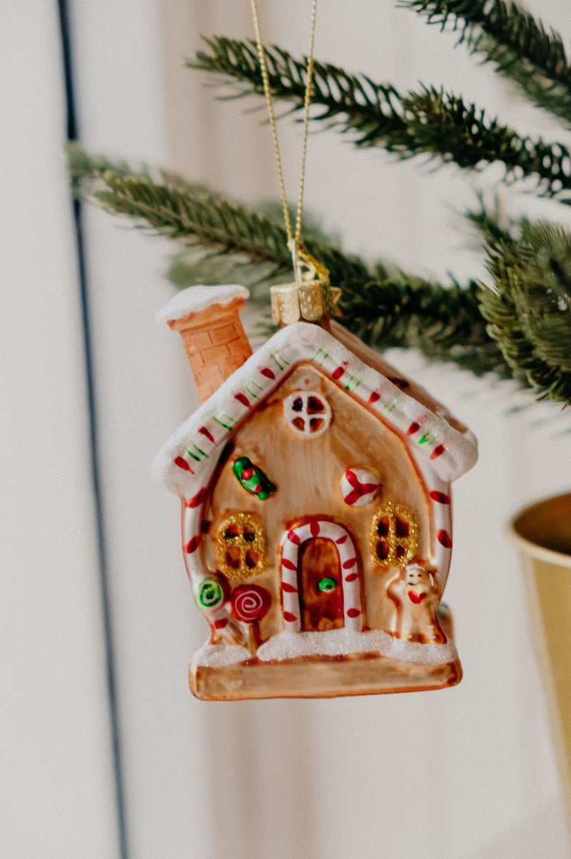 Gingerbread House Glitter Glass Christmas Tree Bauble Ornament