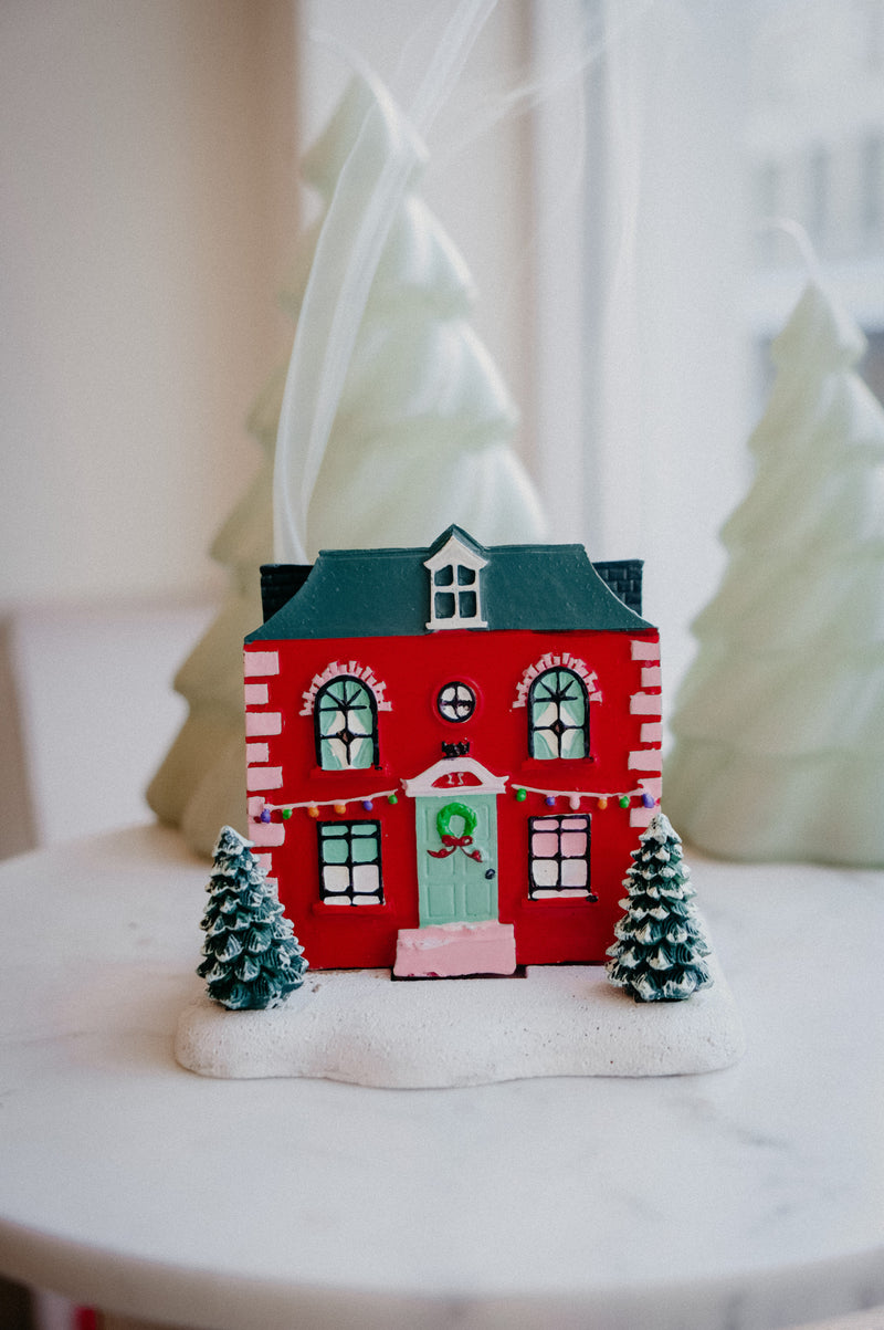 Christmas Red House with Trees Incense Cone Burner