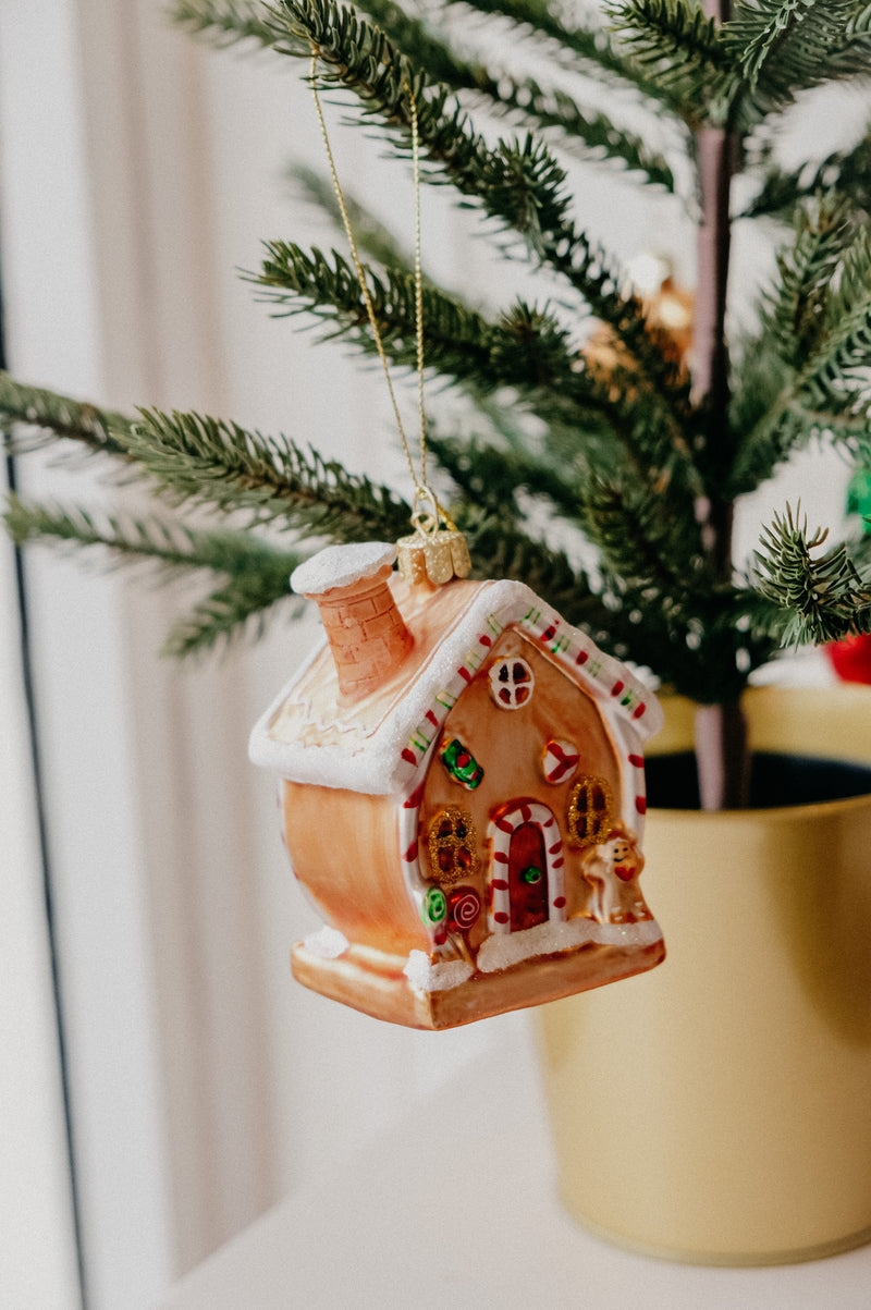 Gingerbread House Glitter Glass Christmas Tree Bauble Ornament