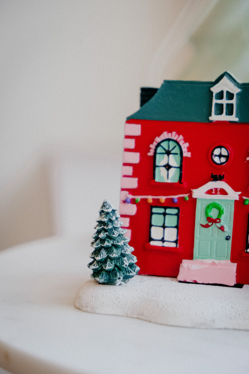 Christmas Red House with Trees Incense Cone Burner
