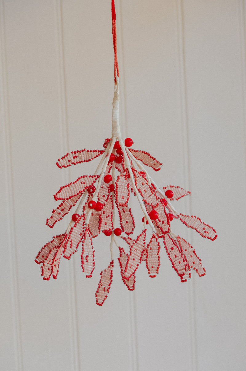 Mistletoe Christmas Red Glass And Pearl