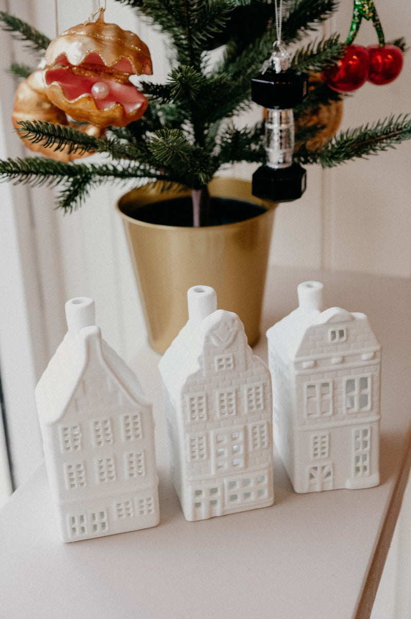 White Tealight Amsterdam Dutch Canal Houses - 3 options available