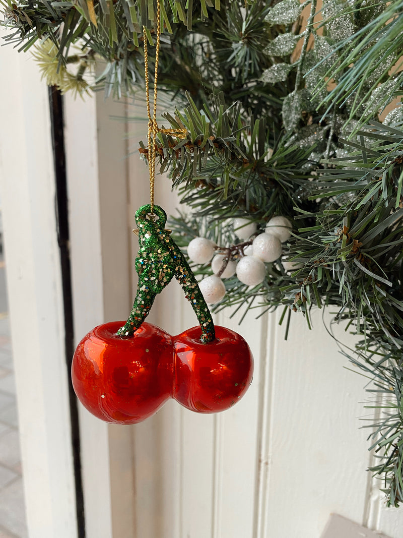 Cherry Red Glitter Glass Christmas Tree Bauble